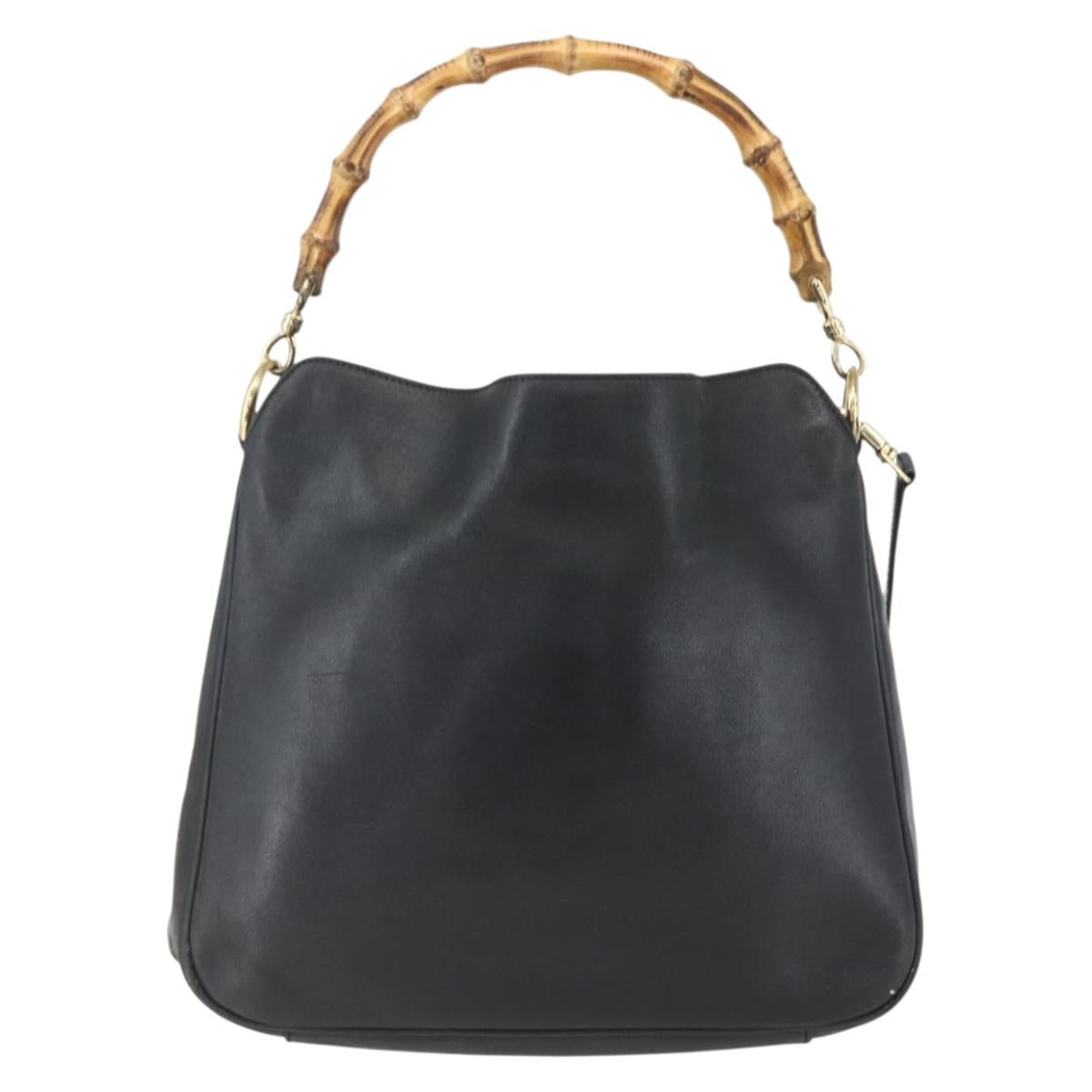 GUCCI Bamboo Shoulder Bag Leather 2way Black Gold 001 1638 Auth bs31435