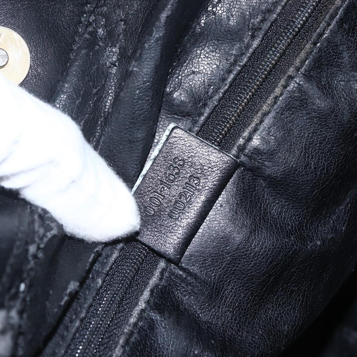 GUCCI Bamboo Shoulder Bag Leather 2way Black Gold 001 1638 Auth bs31435