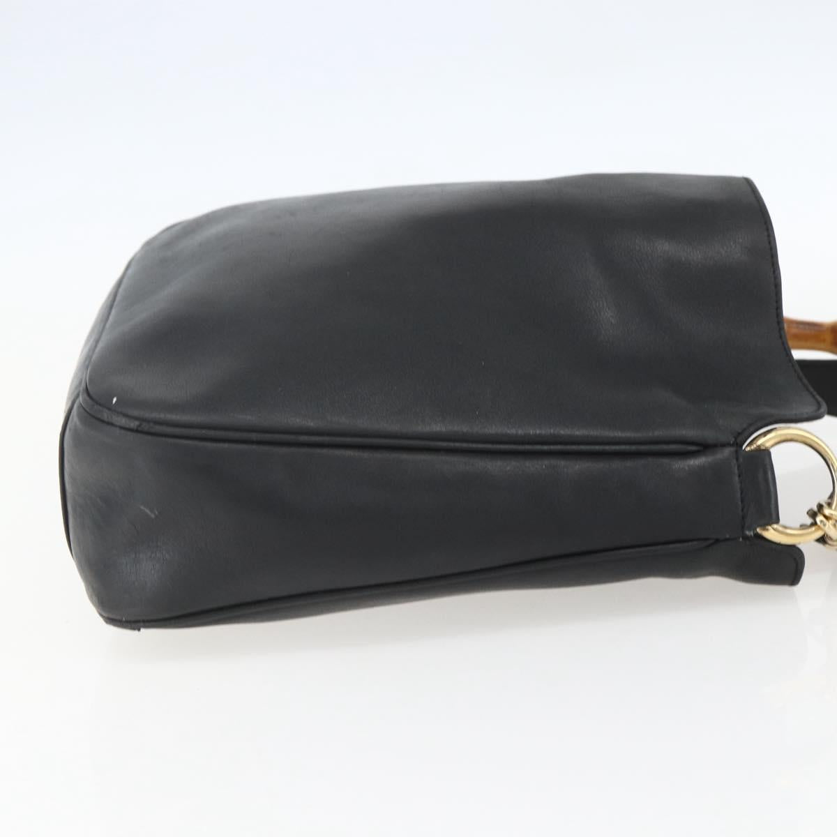 GUCCI Bamboo Shoulder Bag Leather 2way Black Gold 001 1638 Auth bs31435