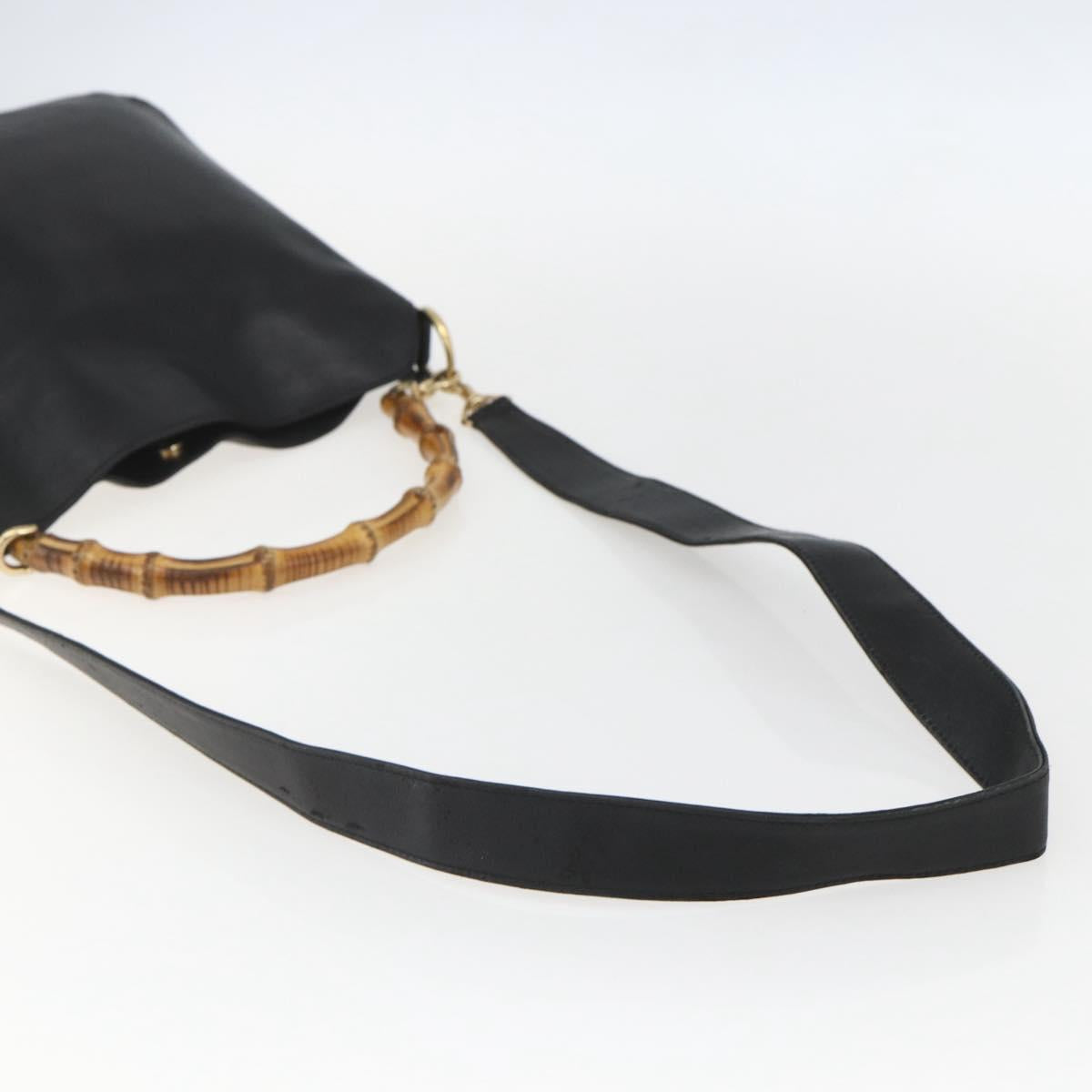 GUCCI Bamboo Shoulder Bag Leather 2way Black Gold 001 1638 Auth bs31435
