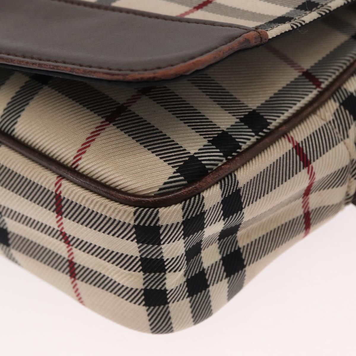 BURBERRY Nova Check Shoulder Bag Nylon Beige Silver Auth bs31436