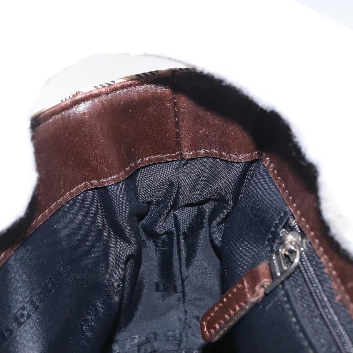 BURBERRY Nova Check Shoulder Bag Nylon Beige Silver Auth bs31436