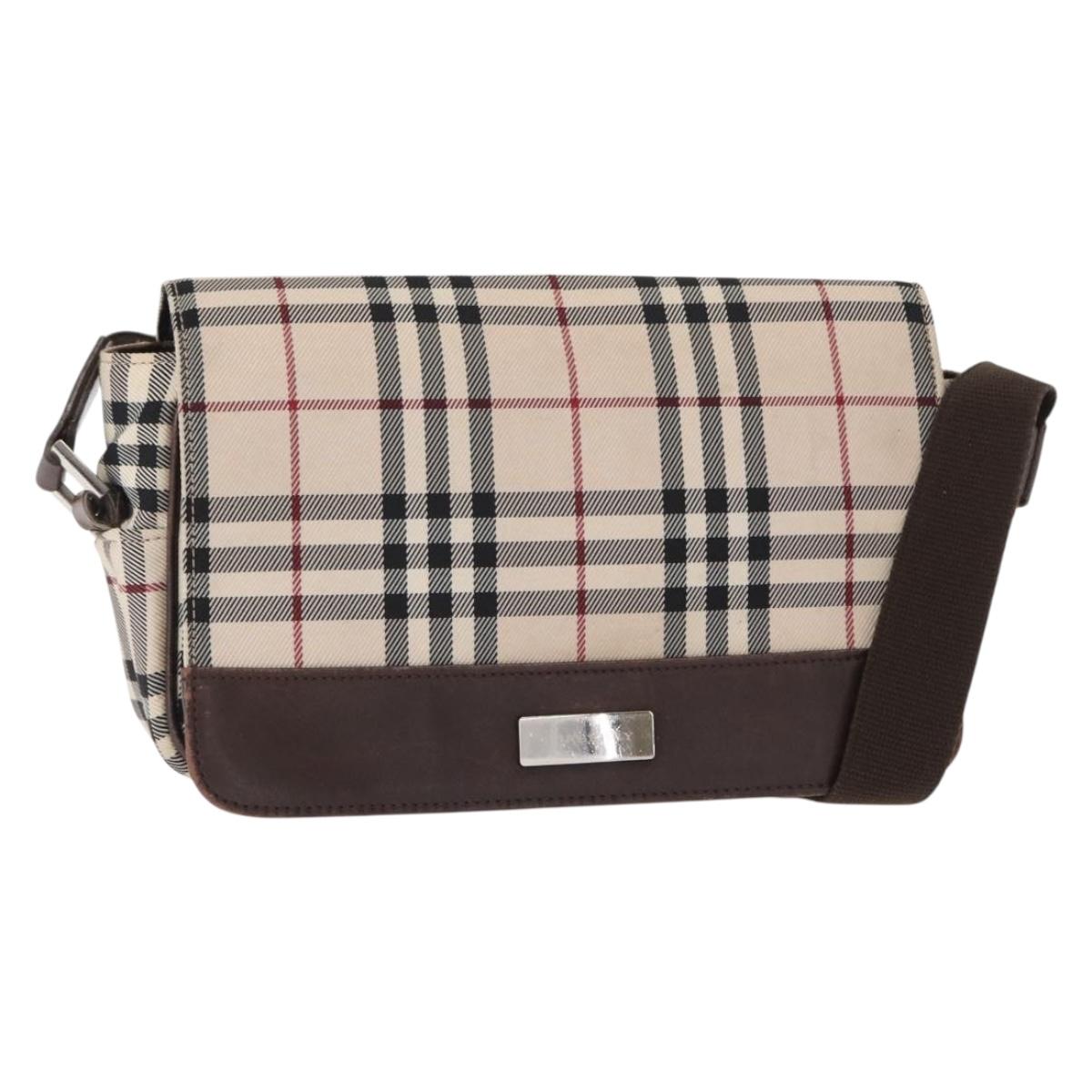 BURBERRY Nova Check Shoulder Bag Nylon Beige Silver Auth bs31436