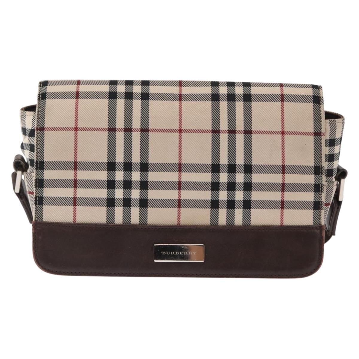 BURBERRY Nova Check Shoulder Bag Nylon Beige Silver Auth bs31436