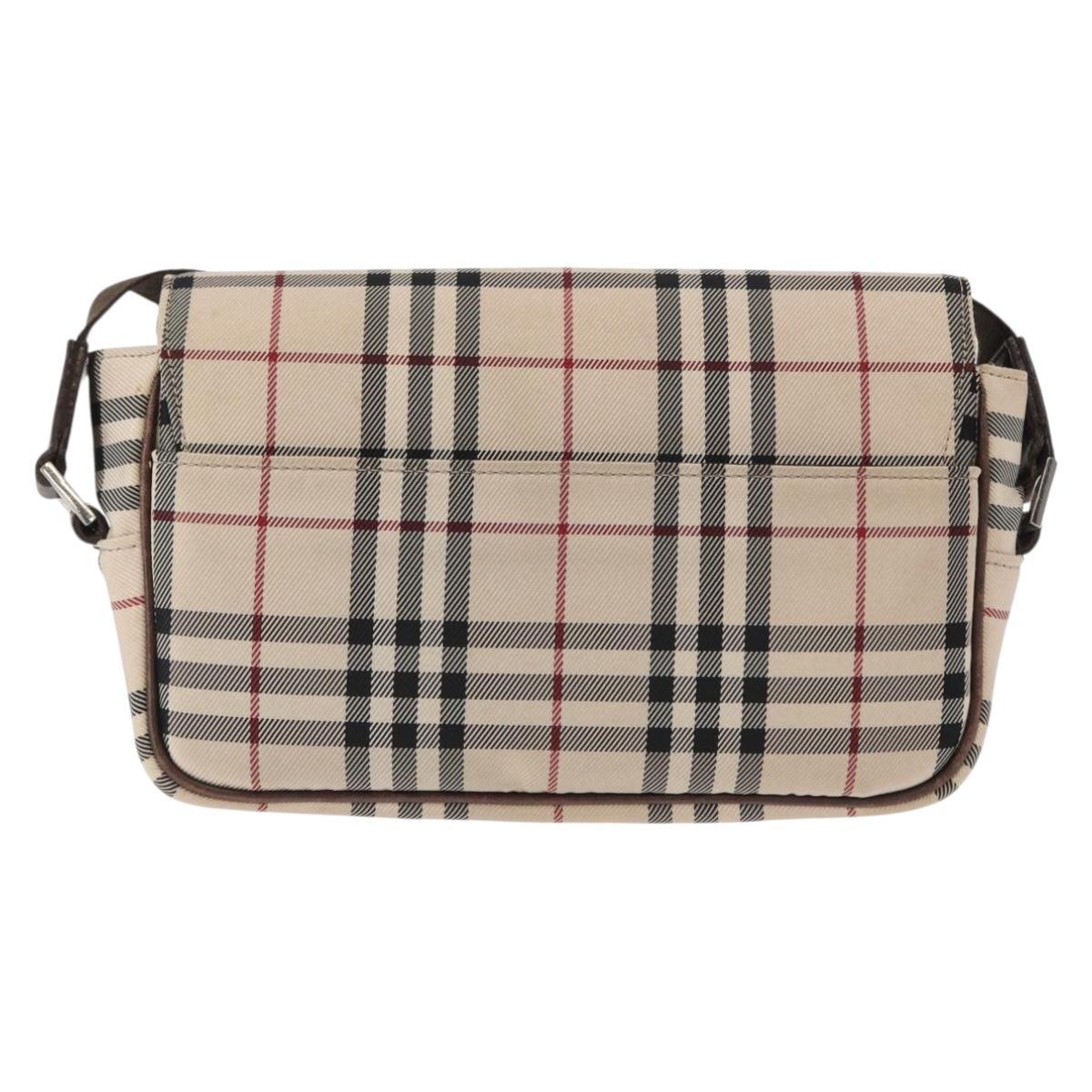 BURBERRY Nova Check Shoulder Bag Nylon Beige Silver Auth bs31436