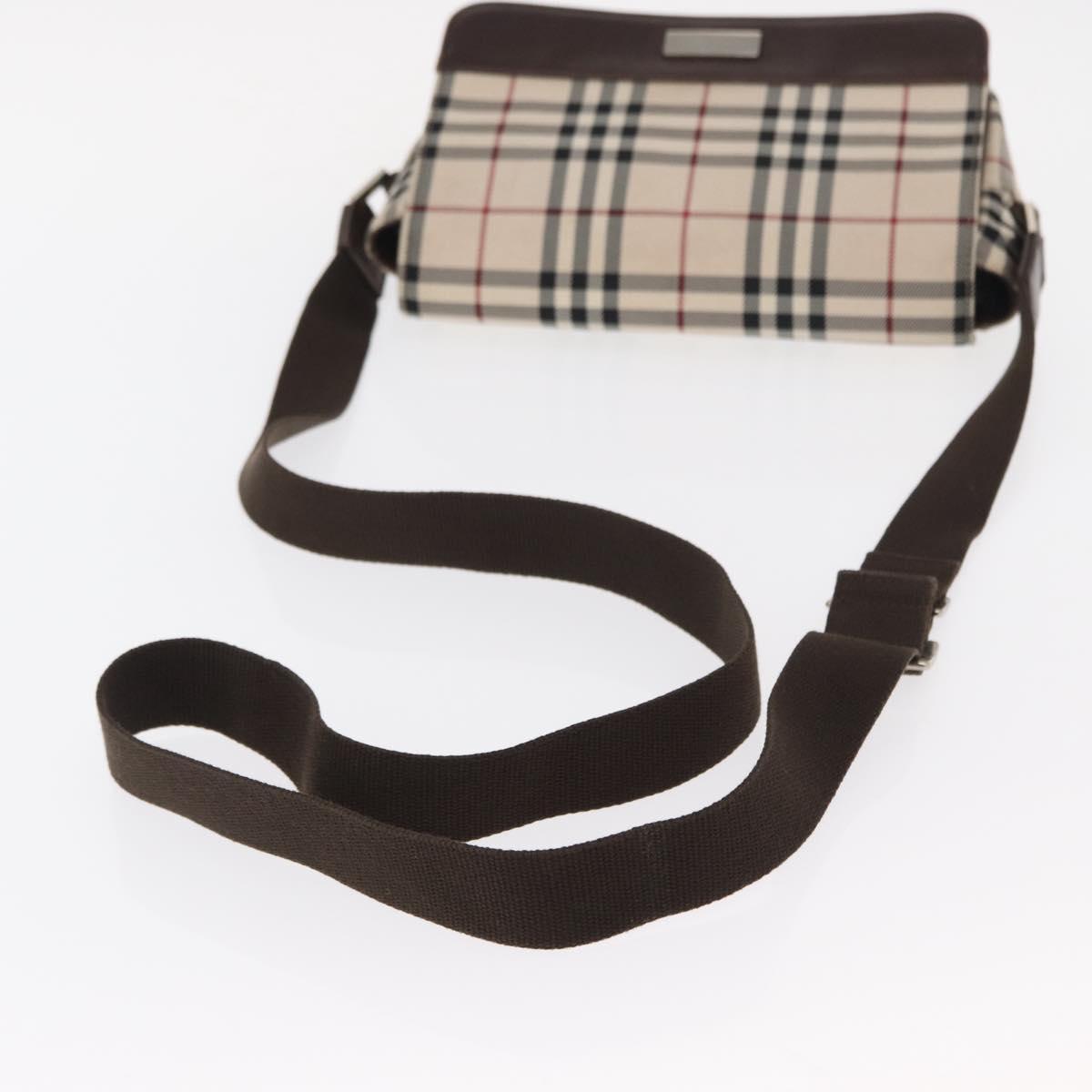 BURBERRY Nova Check Shoulder Bag Nylon Beige Silver Auth bs31436