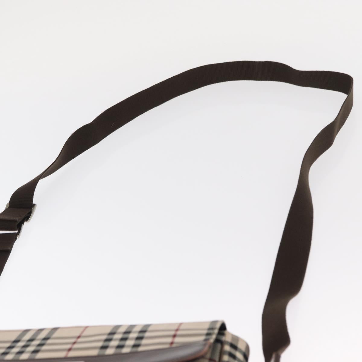 BURBERRY Nova Check Shoulder Bag Nylon Beige Silver Auth bs31436