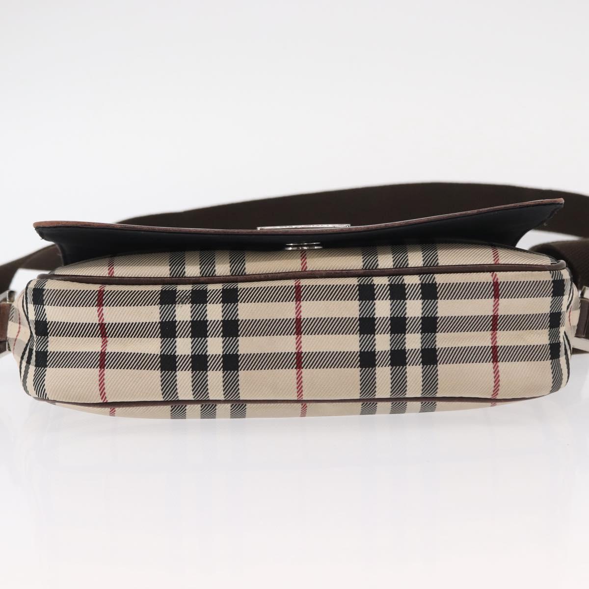 BURBERRY Nova Check Shoulder Bag Nylon Beige Silver Auth bs31436