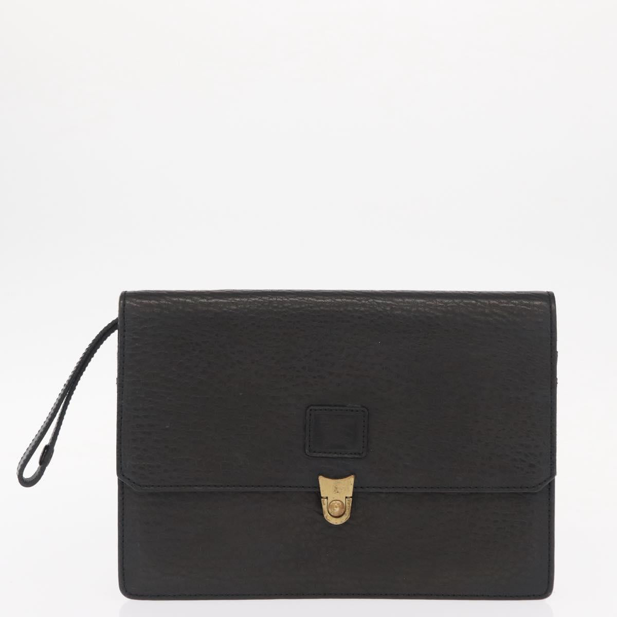 Burberrys Clutch Bag Leather 2 Set Black Gold Auth bs31437