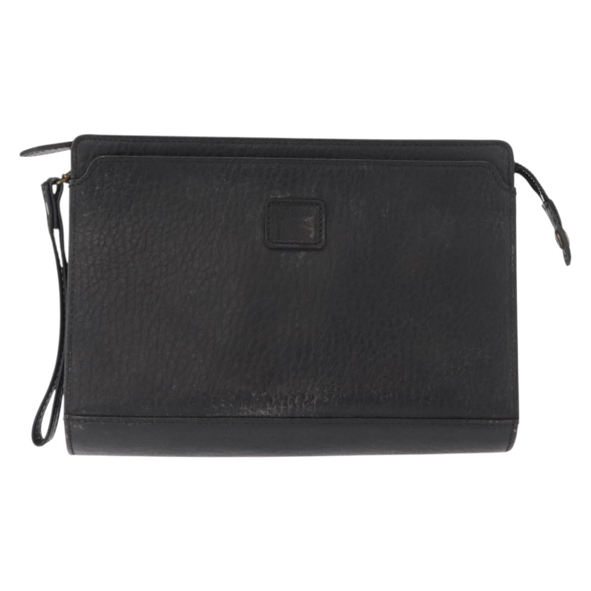 Burberrys Clutch Bag Leather 2 Set Black Gold Auth bs31437