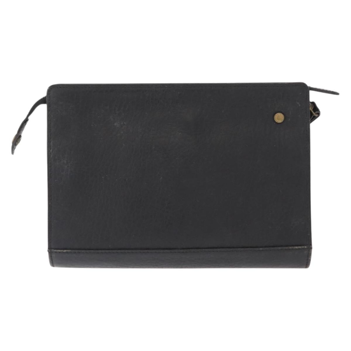 Burberrys Clutch Bag Leather 2 Set Black Gold Auth bs31437
