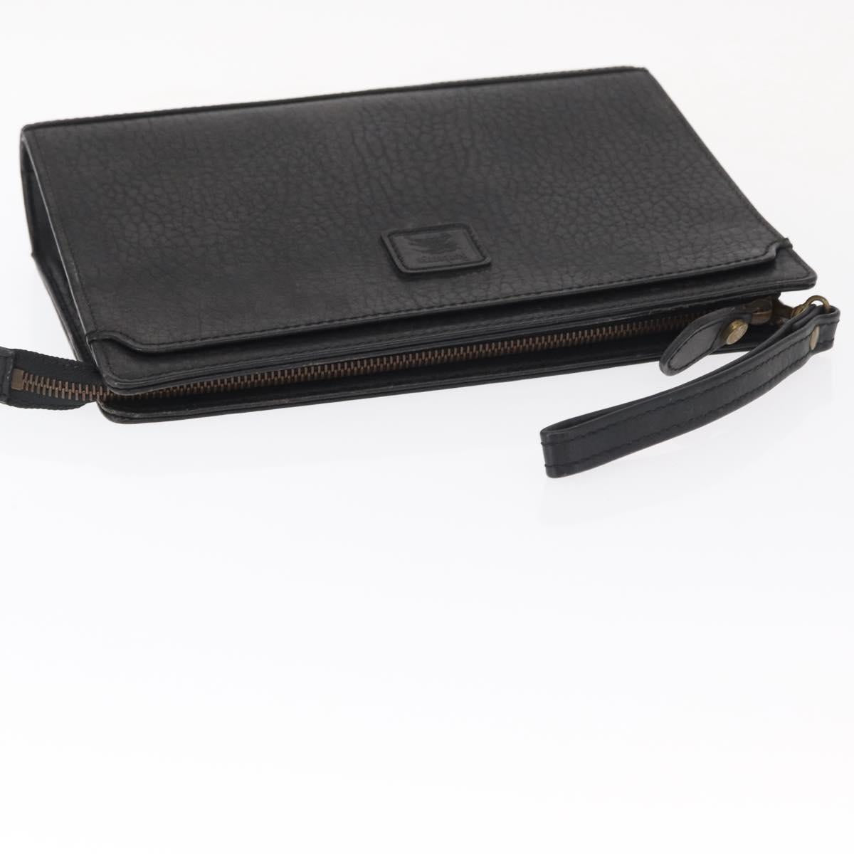 Burberrys Clutch Bag Leather 2 Set Black Gold Auth bs31437
