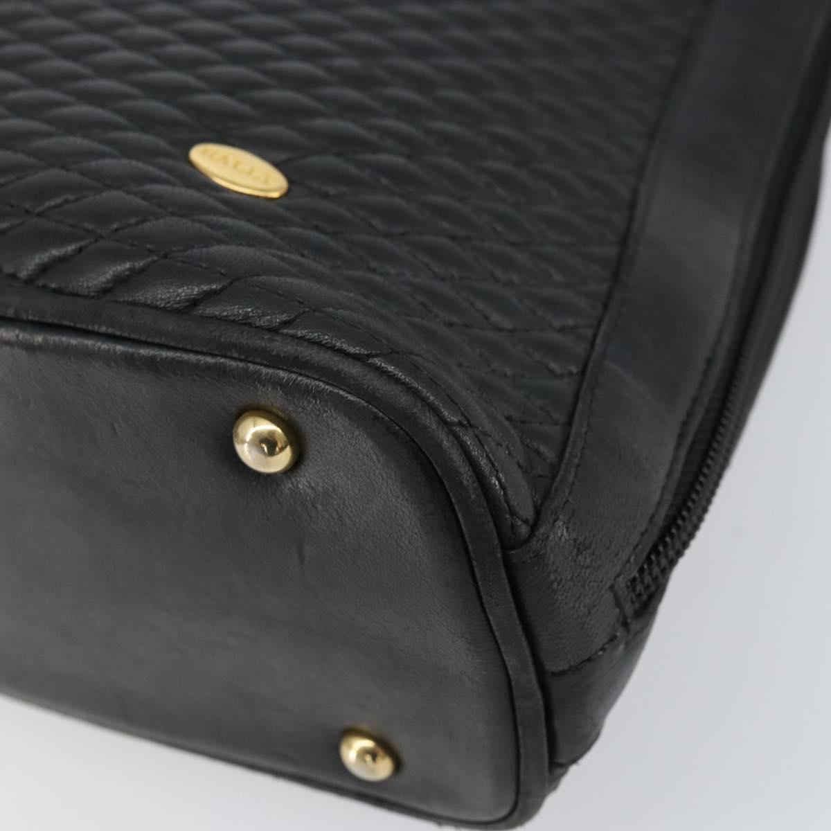 BALLY Quilted Chain Shoulder Bag Leather Black Gold Auth bs31440