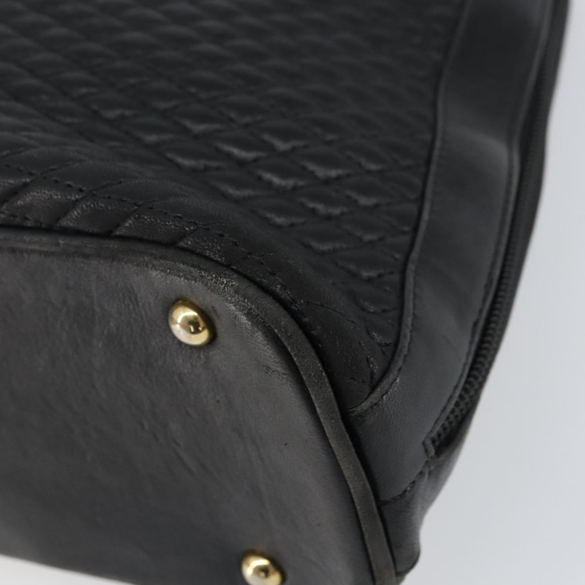 BALLY Quilted Chain Shoulder Bag Leather Black Gold Auth bs31440