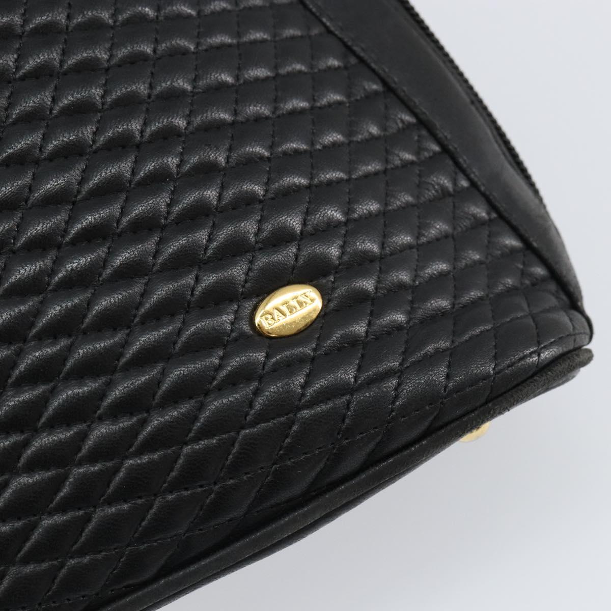 BALLY Quilted Chain Shoulder Bag Leather Black Gold Auth bs31440