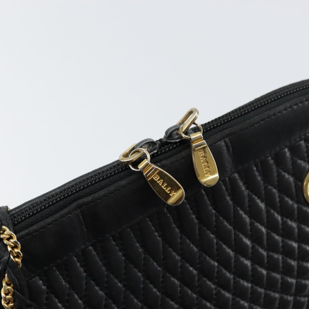 BALLY Quilted Chain Shoulder Bag Leather Black Gold Auth bs31440