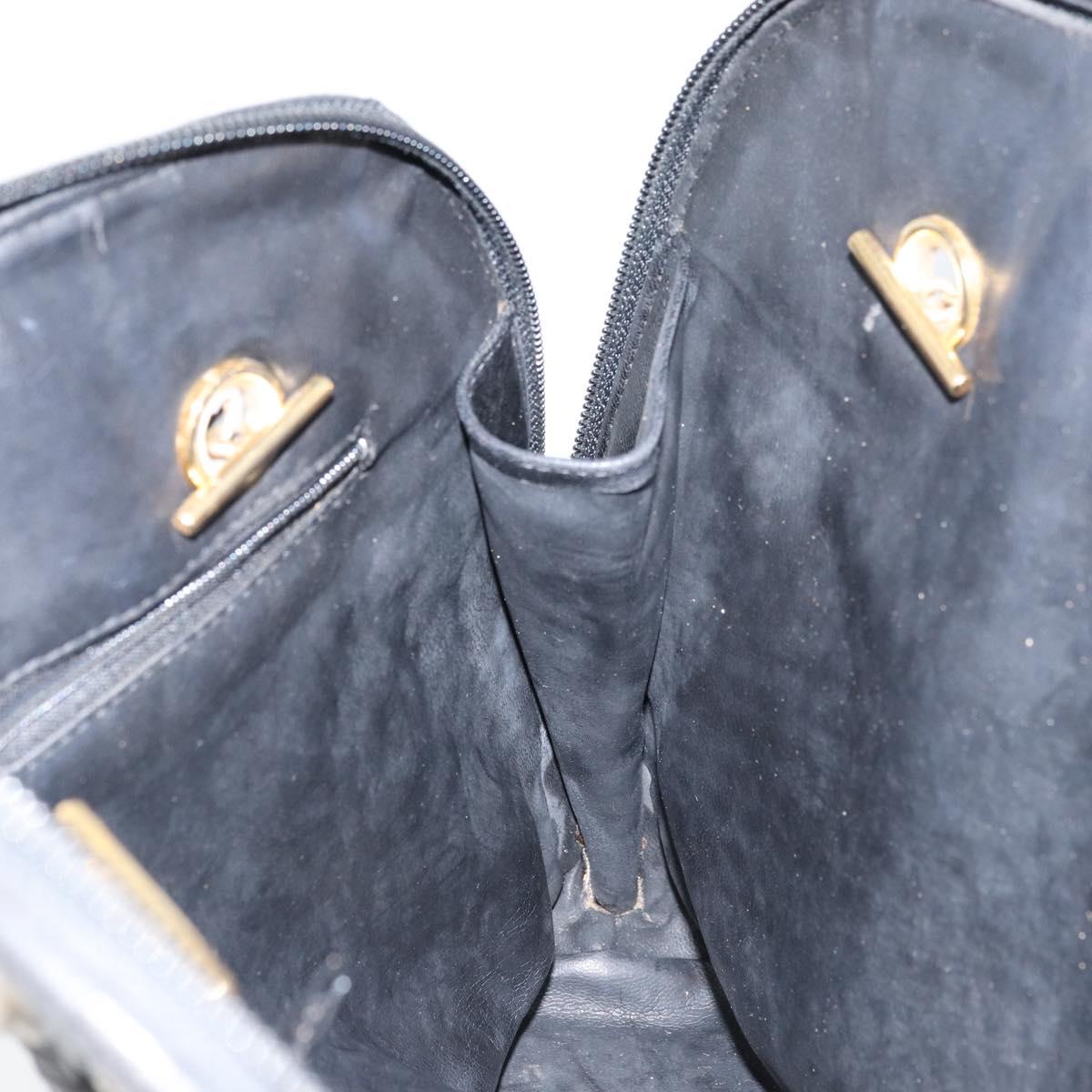 BALLY Quilted Chain Shoulder Bag Leather Black Gold Auth bs31440