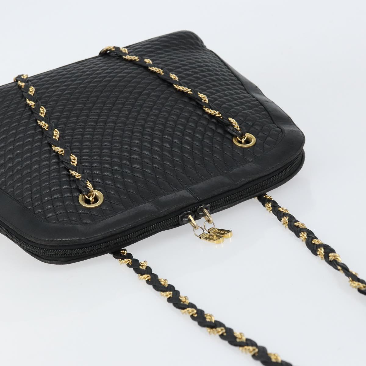 BALLY Quilted Chain Shoulder Bag Leather Black Gold Auth bs31440