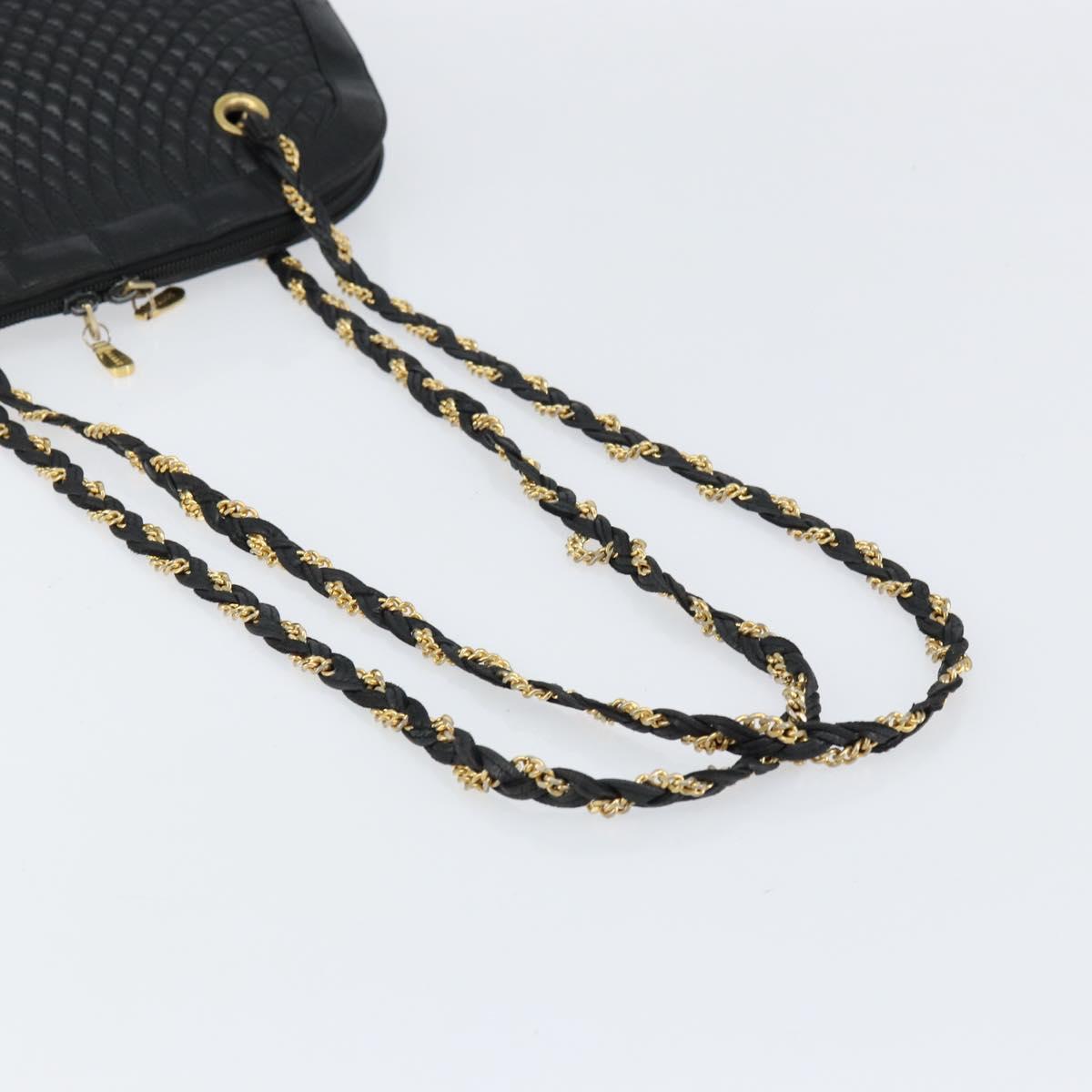BALLY Quilted Chain Shoulder Bag Leather Black Gold Auth bs31440