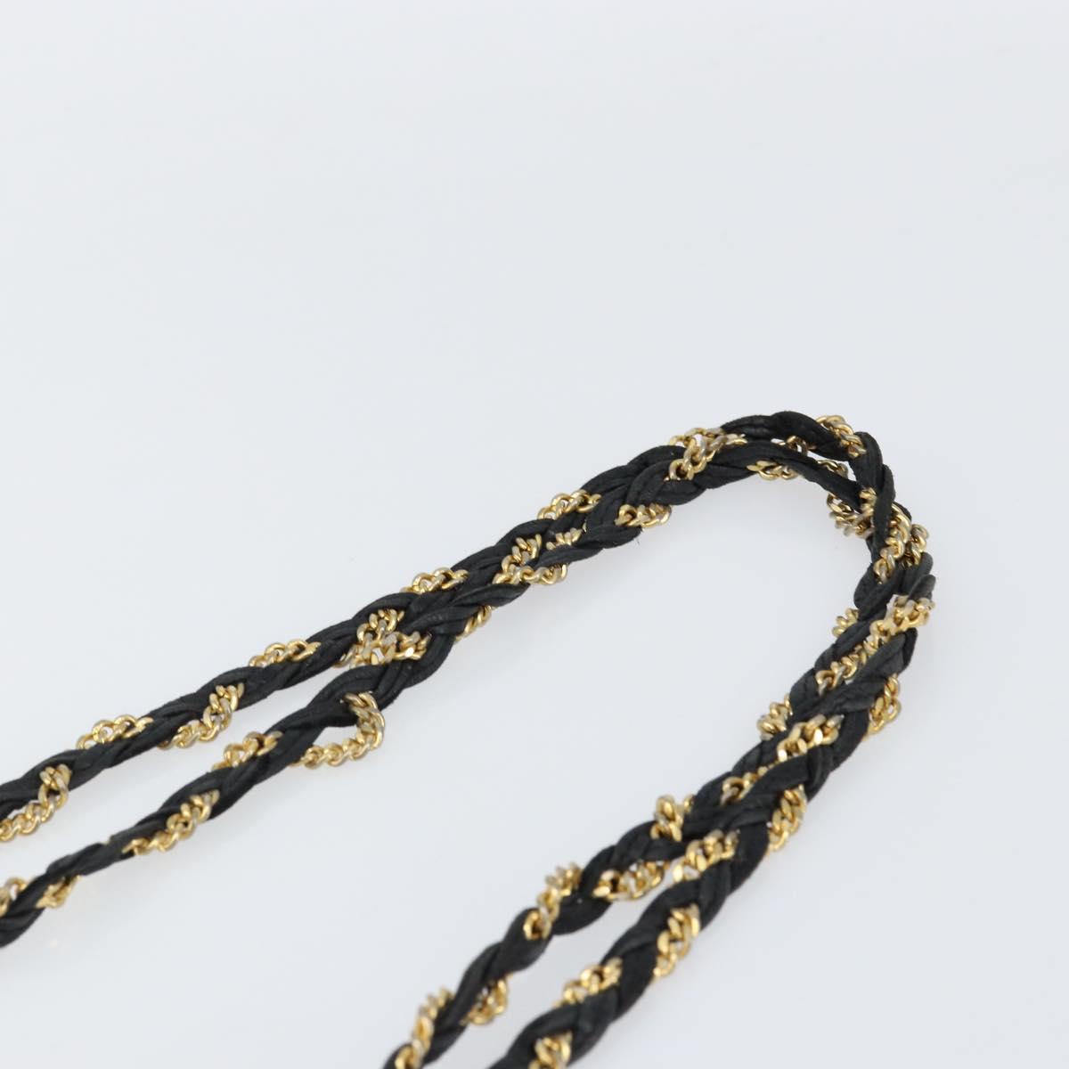 BALLY Quilted Chain Shoulder Bag Leather Black Gold Auth bs31440