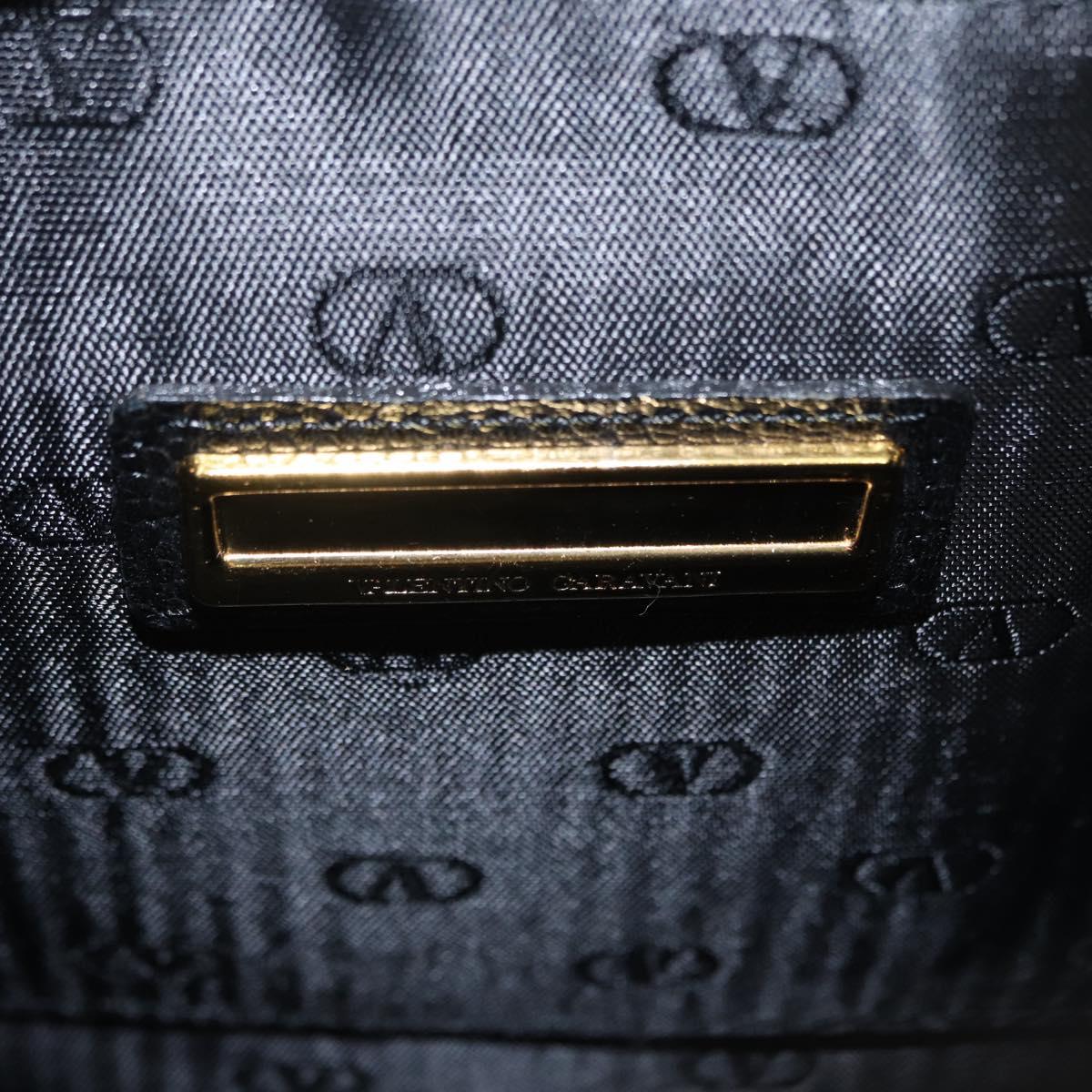 VALENTINO Shoulder Bag Leather Black Gold Auth bs31441