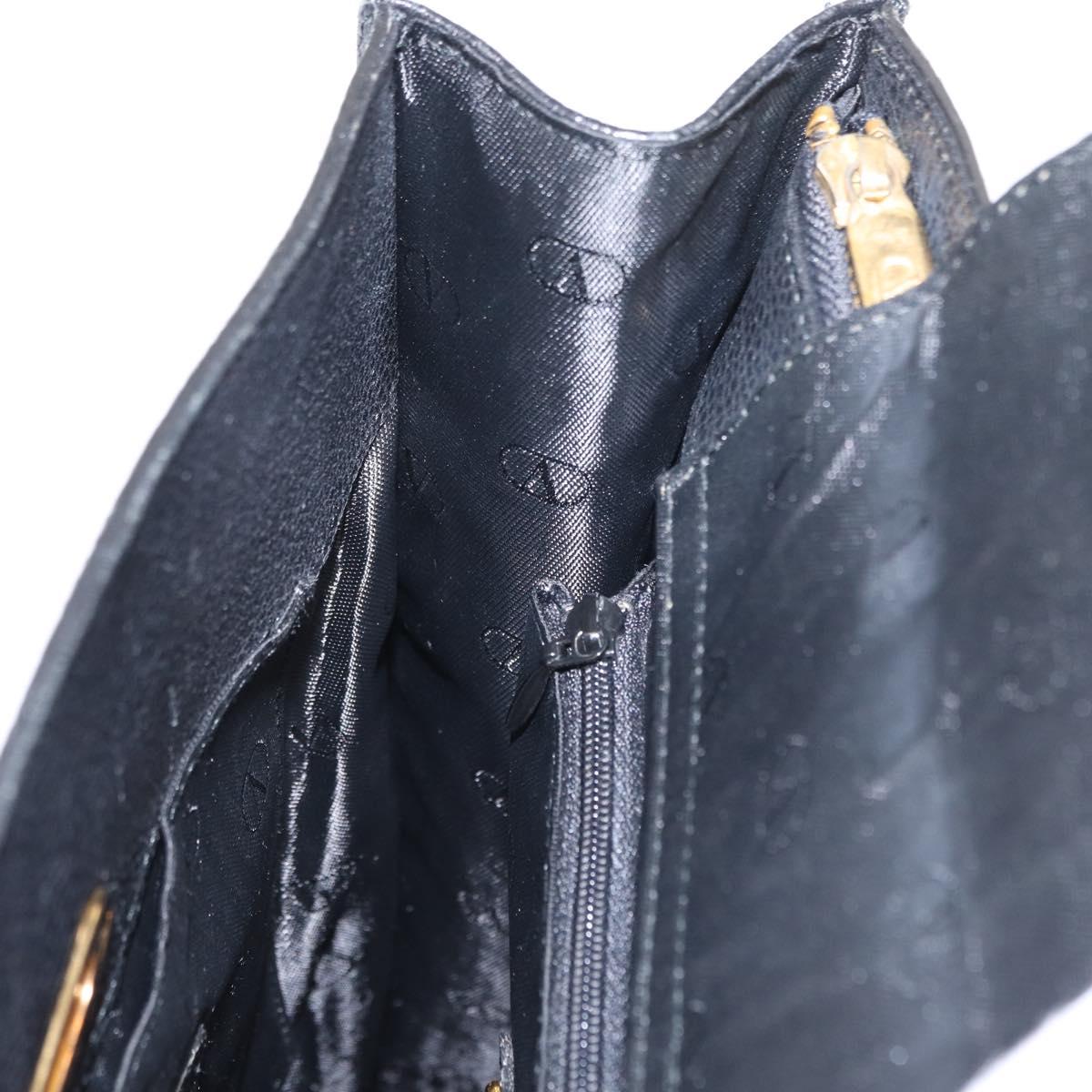 VALENTINO Shoulder Bag Leather Black Gold Auth bs31441