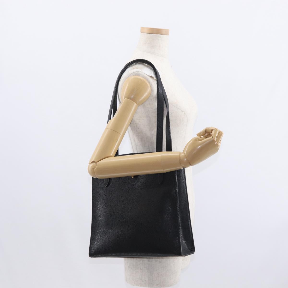 VALENTINO Shoulder Bag Leather Black Gold Auth bs31441