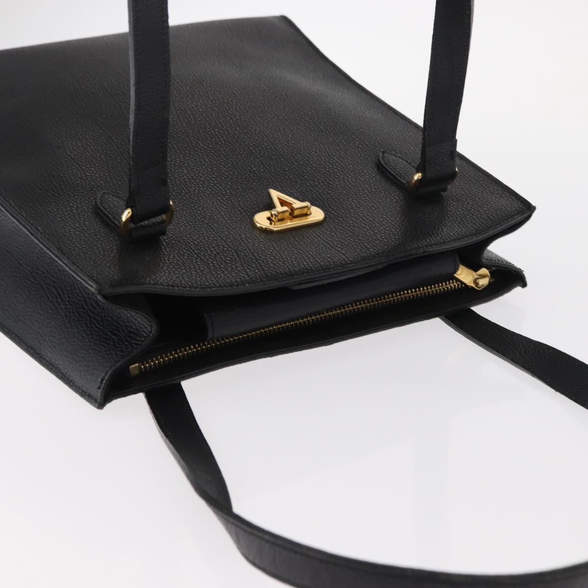 VALENTINO Shoulder Bag Leather Black Gold Auth bs31441