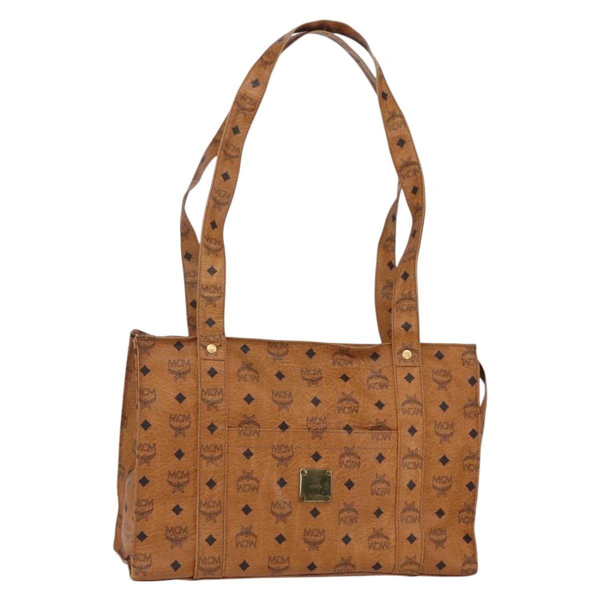 MCM Logogram Vicetos Tote Bag PVC Leather Brown Gold Auth bs31442