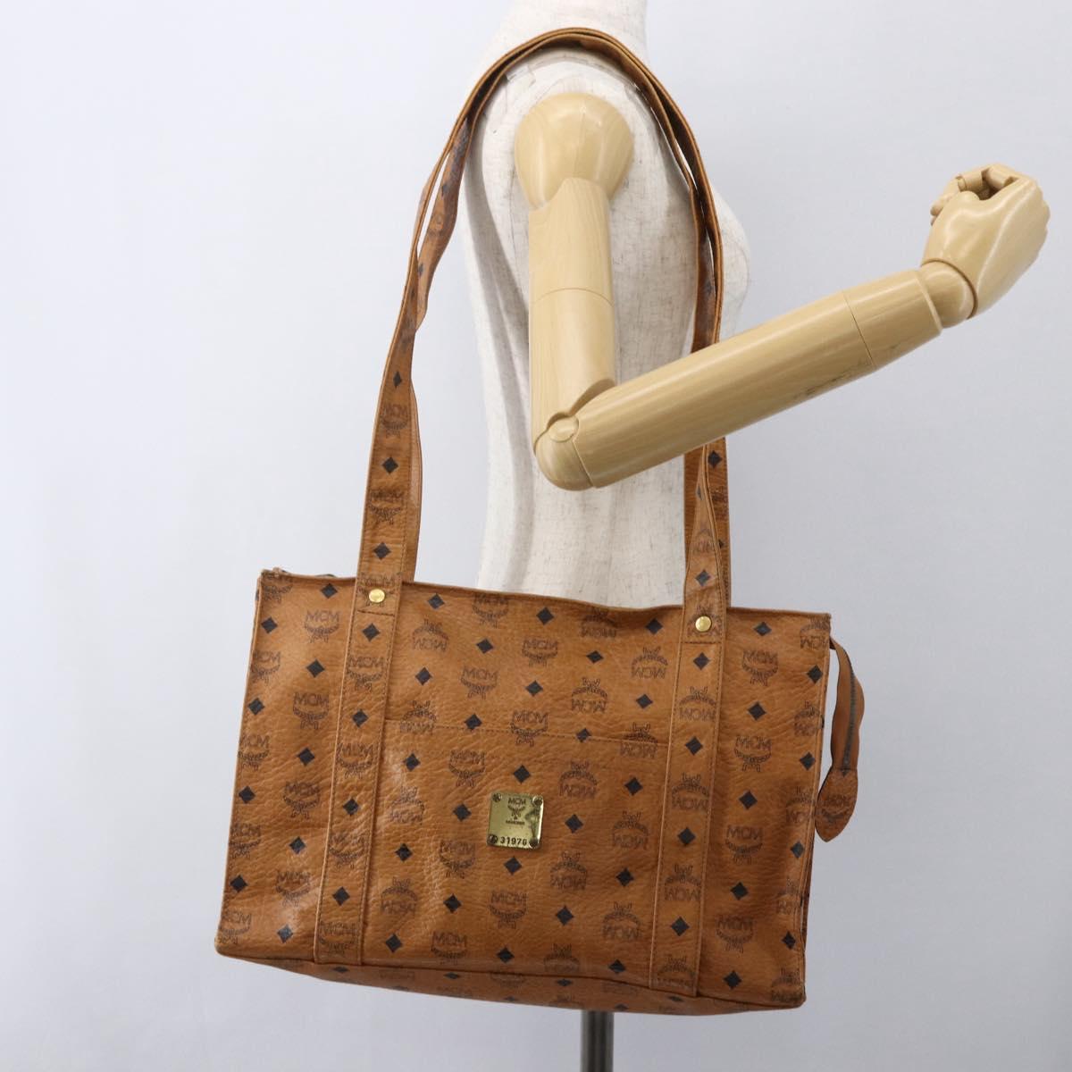 MCM Logogram Vicetos Tote Bag PVC Leather Brown Gold Auth bs31442