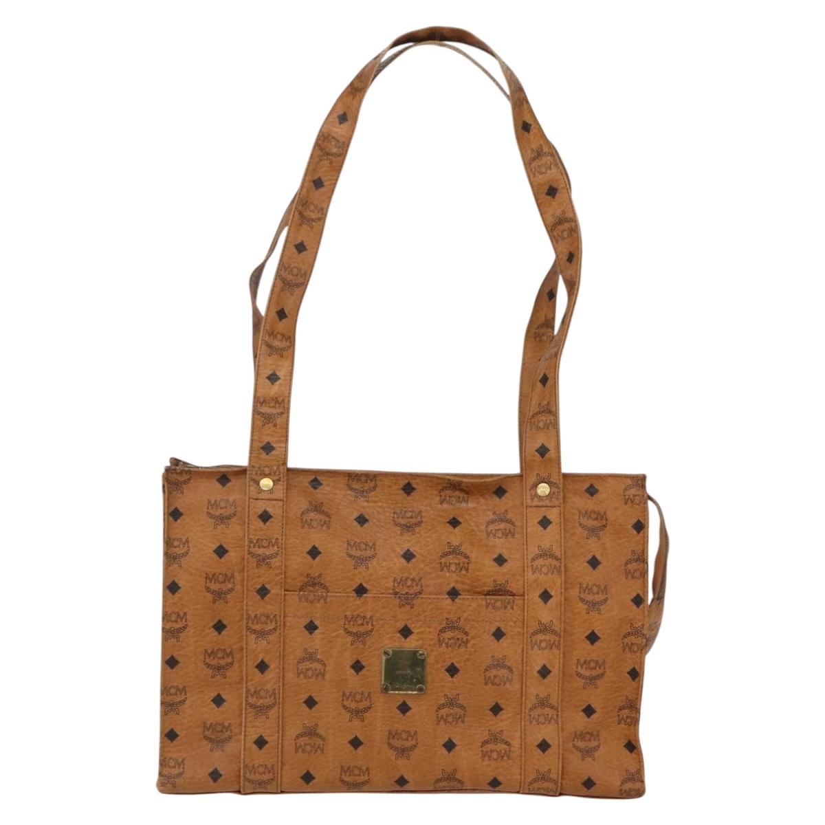 MCM Logogram Vicetos Tote Bag PVC Leather Brown Gold Auth bs31442
