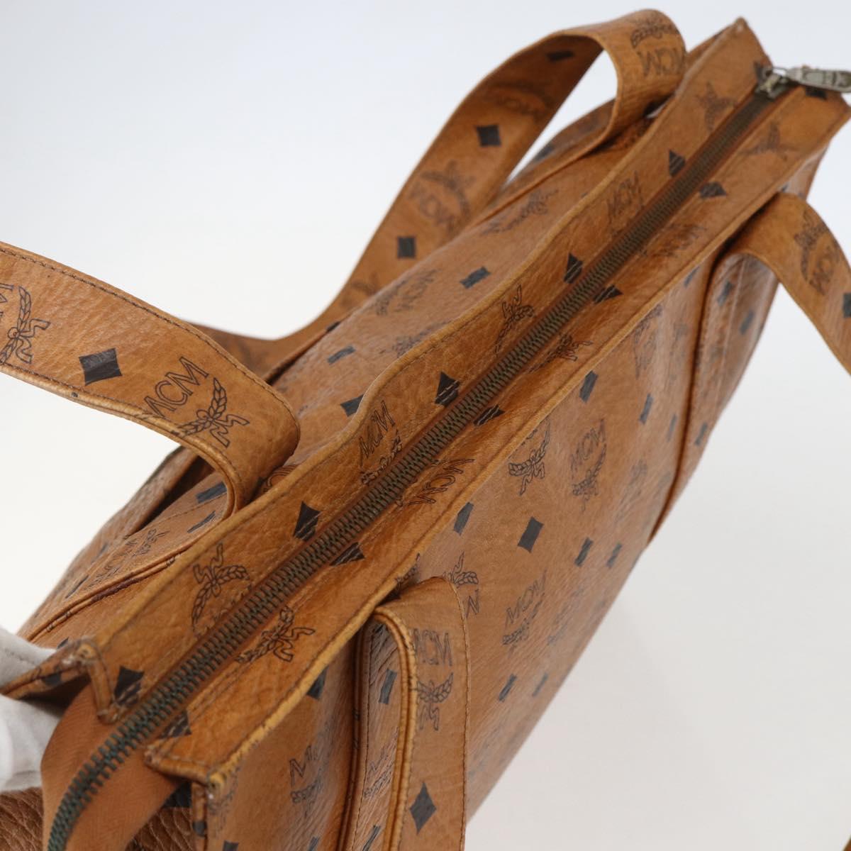 MCM Logogram Vicetos Tote Bag PVC Leather Brown Gold Auth bs31442