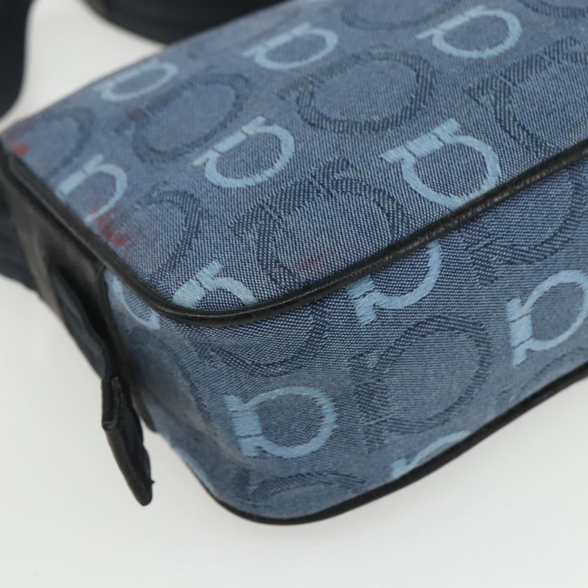 Salvatore Ferragamo Gancini Shoulder Bag Canvas Blue Gold Auth bs31443