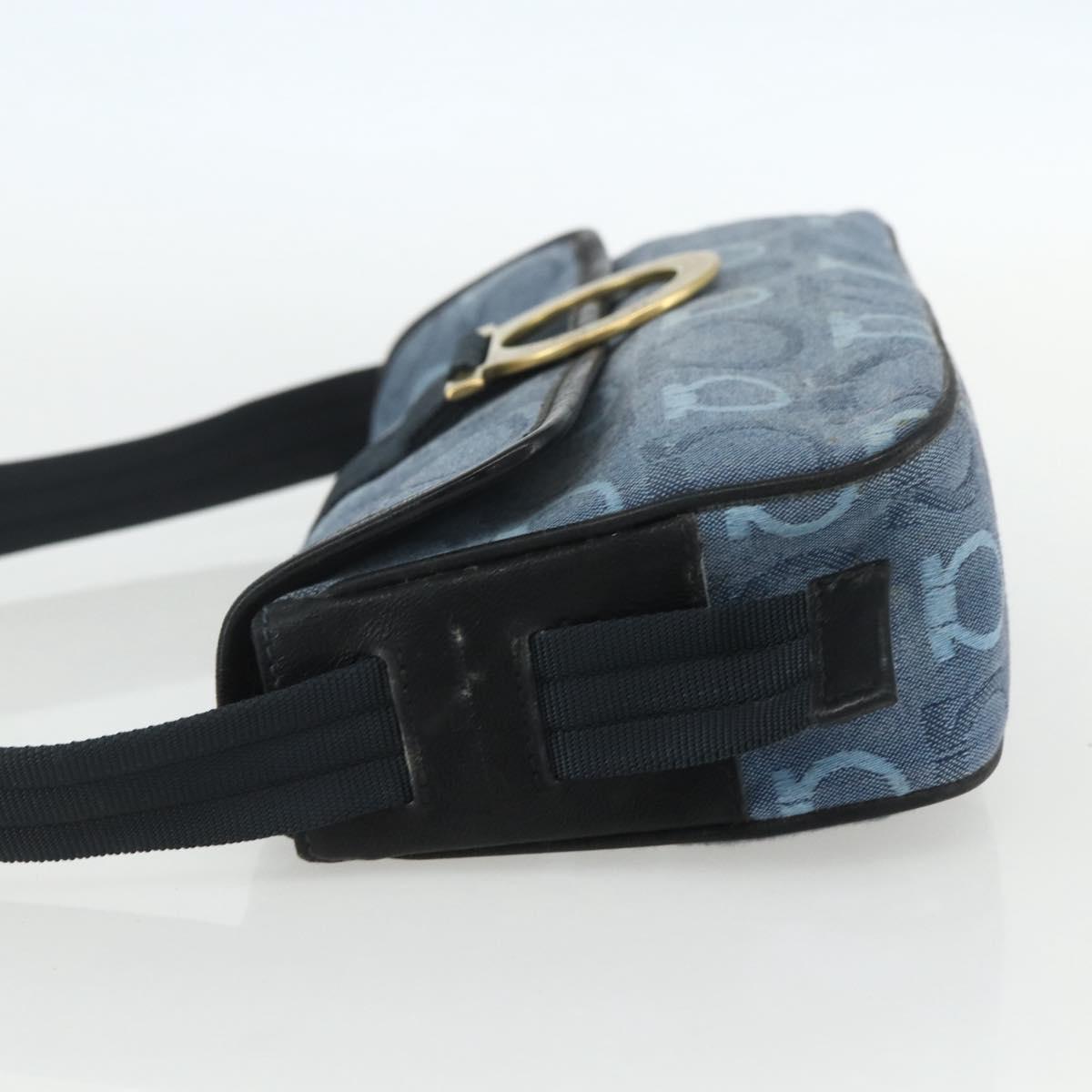 Salvatore Ferragamo Gancini Shoulder Bag Canvas Blue Gold Auth bs31443