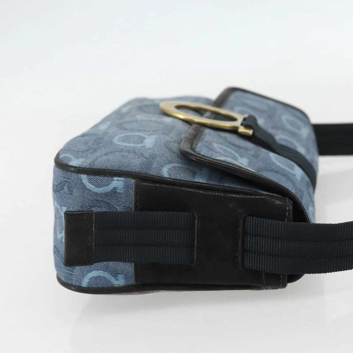 Salvatore Ferragamo Gancini Shoulder Bag Canvas Blue Gold Auth bs31443