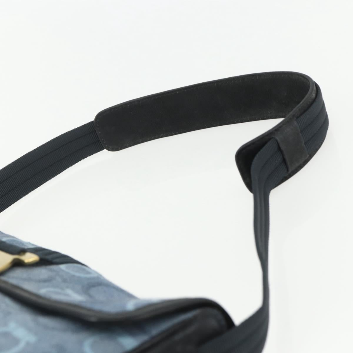Salvatore Ferragamo Gancini Shoulder Bag Canvas Blue Gold Auth bs31443