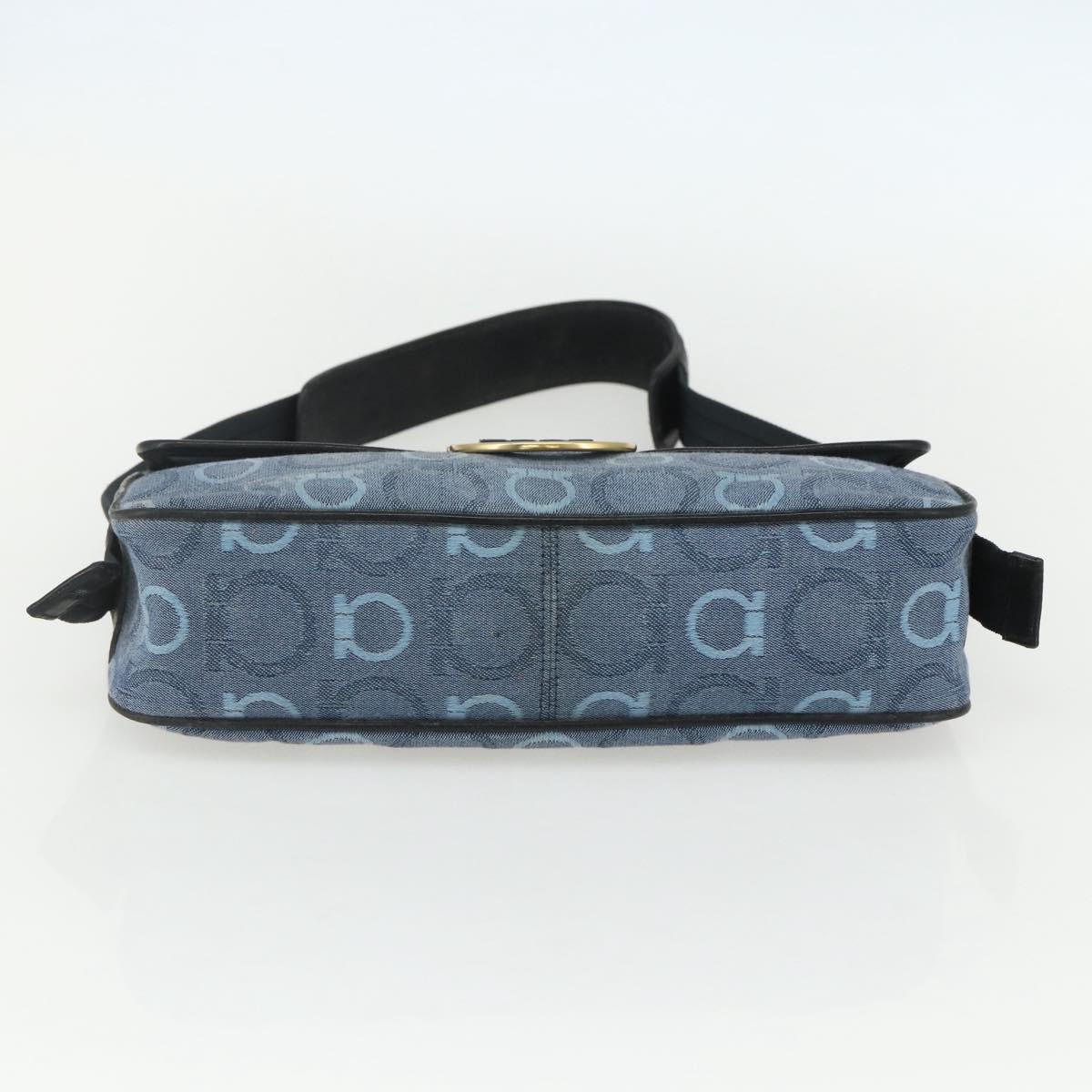 Salvatore Ferragamo Gancini Shoulder Bag Canvas Blue Gold Auth bs31443