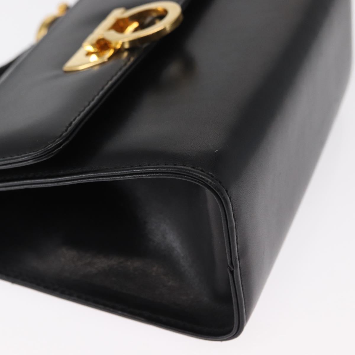 Salvatore Ferragamo Gancini Shoulder Bag Leather Black Gold Auth bs31444