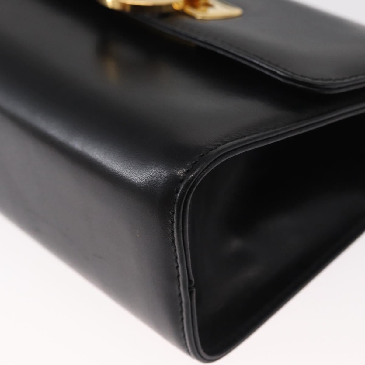 Salvatore Ferragamo Gancini Shoulder Bag Leather Black Gold Auth bs31444