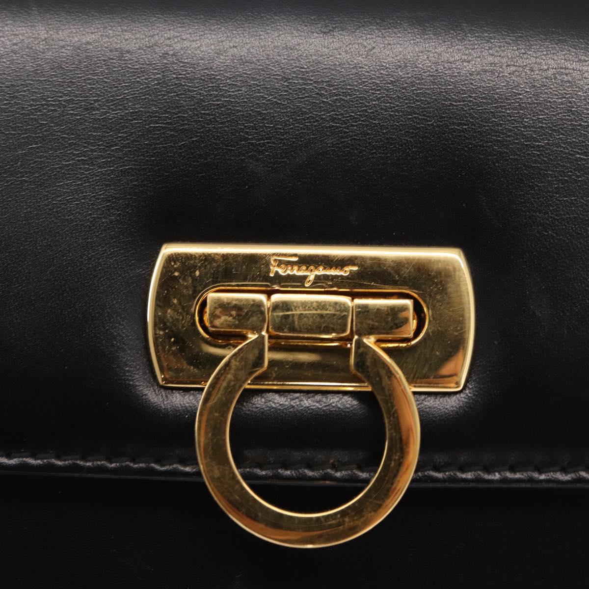 Salvatore Ferragamo Gancini Shoulder Bag Leather Black Gold Auth bs31444