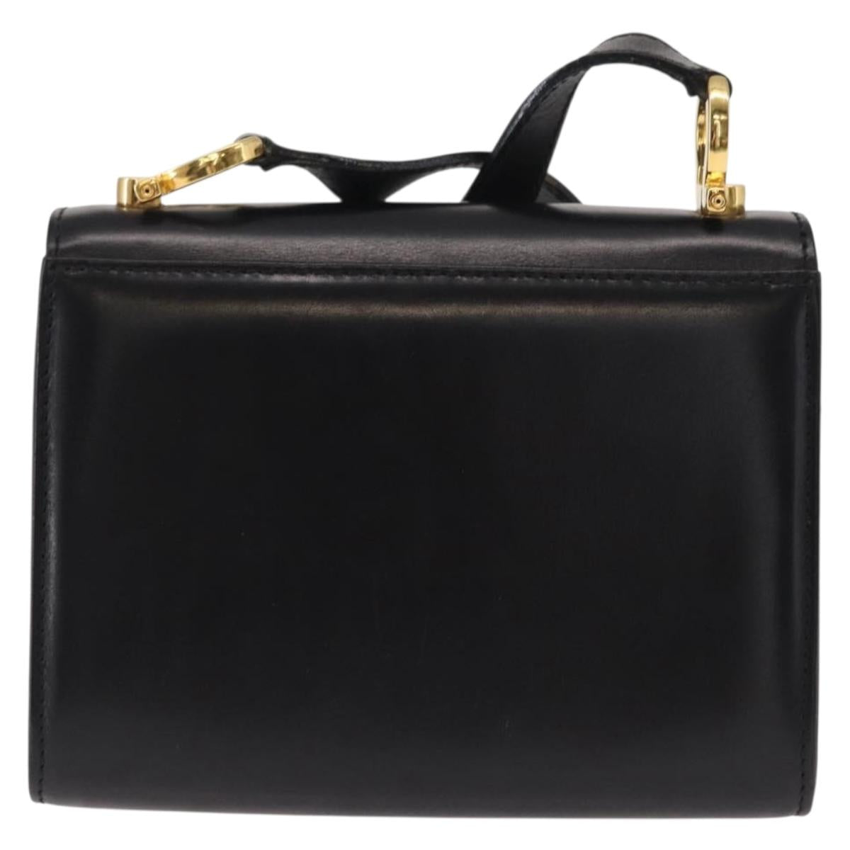 Salvatore Ferragamo Gancini Shoulder Bag Leather Black Gold Auth bs31444