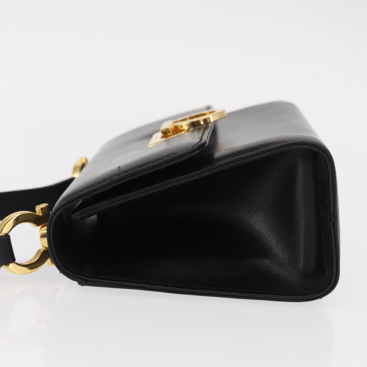 Salvatore Ferragamo Gancini Shoulder Bag Leather Black Gold Auth bs31444