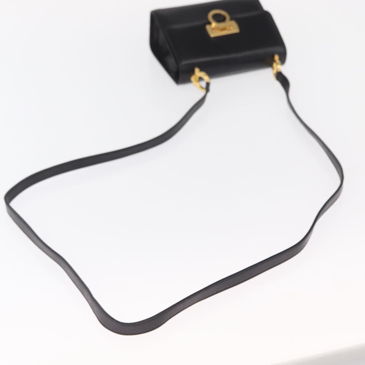 Salvatore Ferragamo Gancini Shoulder Bag Leather Black Gold Auth bs31444