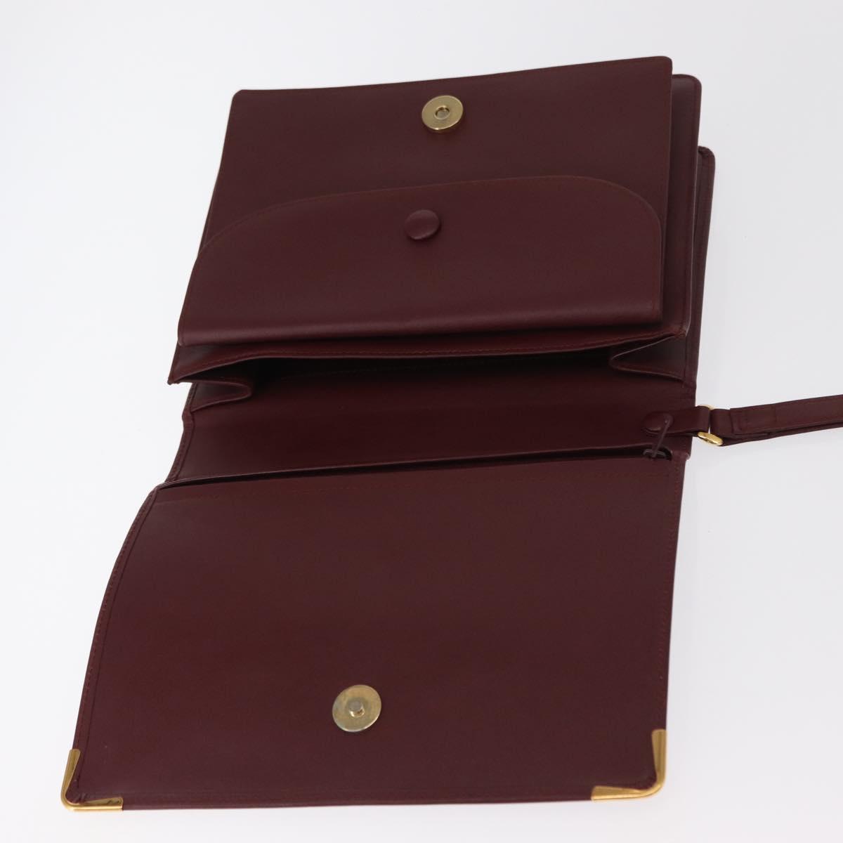 CARTIER Must Line Clutch Bag Leather Bordeaux Gold Auth bs31445