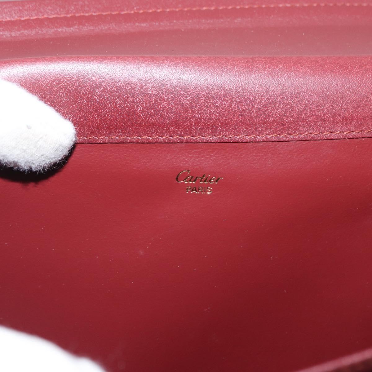CARTIER Must Line Clutch Bag Leather Bordeaux Gold Auth bs31445