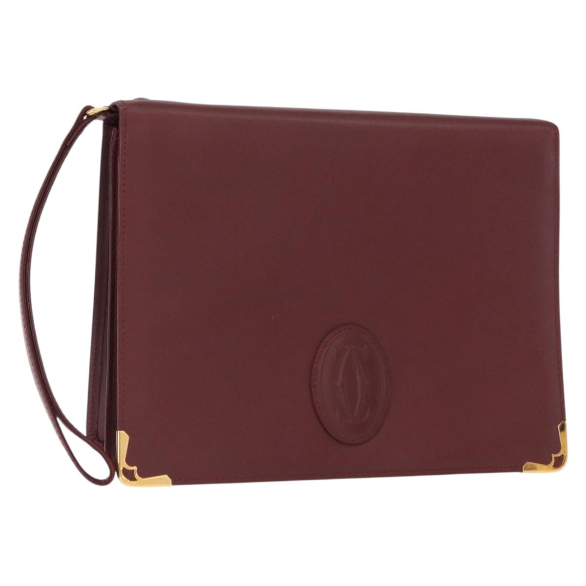 CARTIER Must Line Clutch Bag Leather Bordeaux Gold Auth bs31445