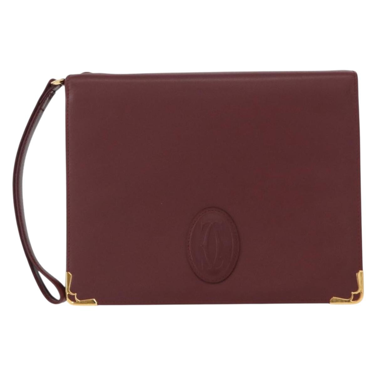 CARTIER Must Line Clutch Bag Leather Bordeaux Gold Auth bs31445