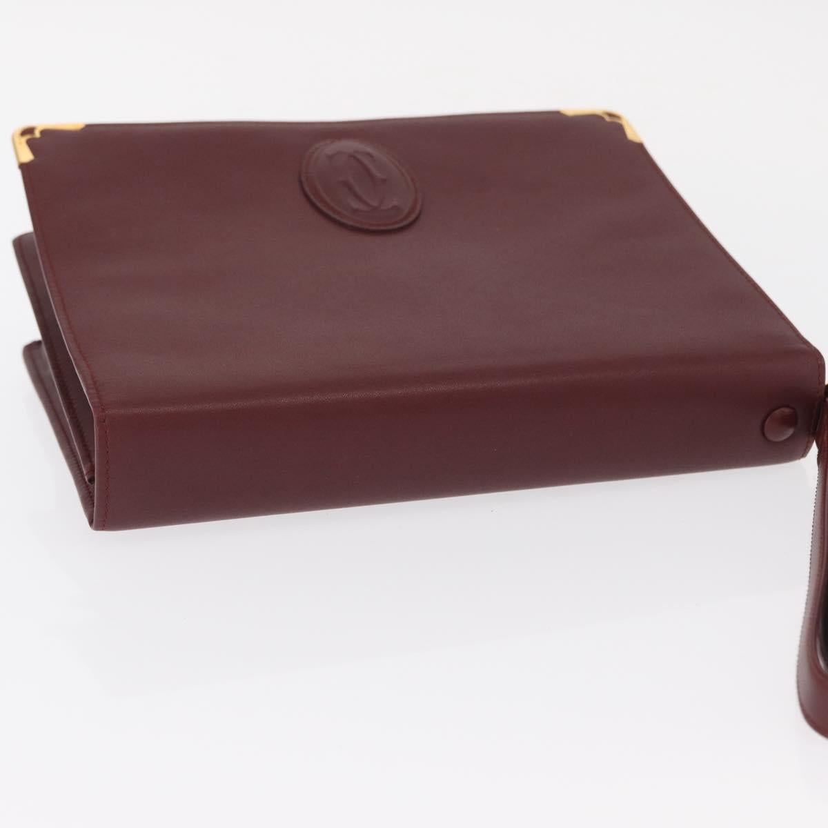 CARTIER Must Line Clutch Bag Leather Bordeaux Gold Auth bs31445