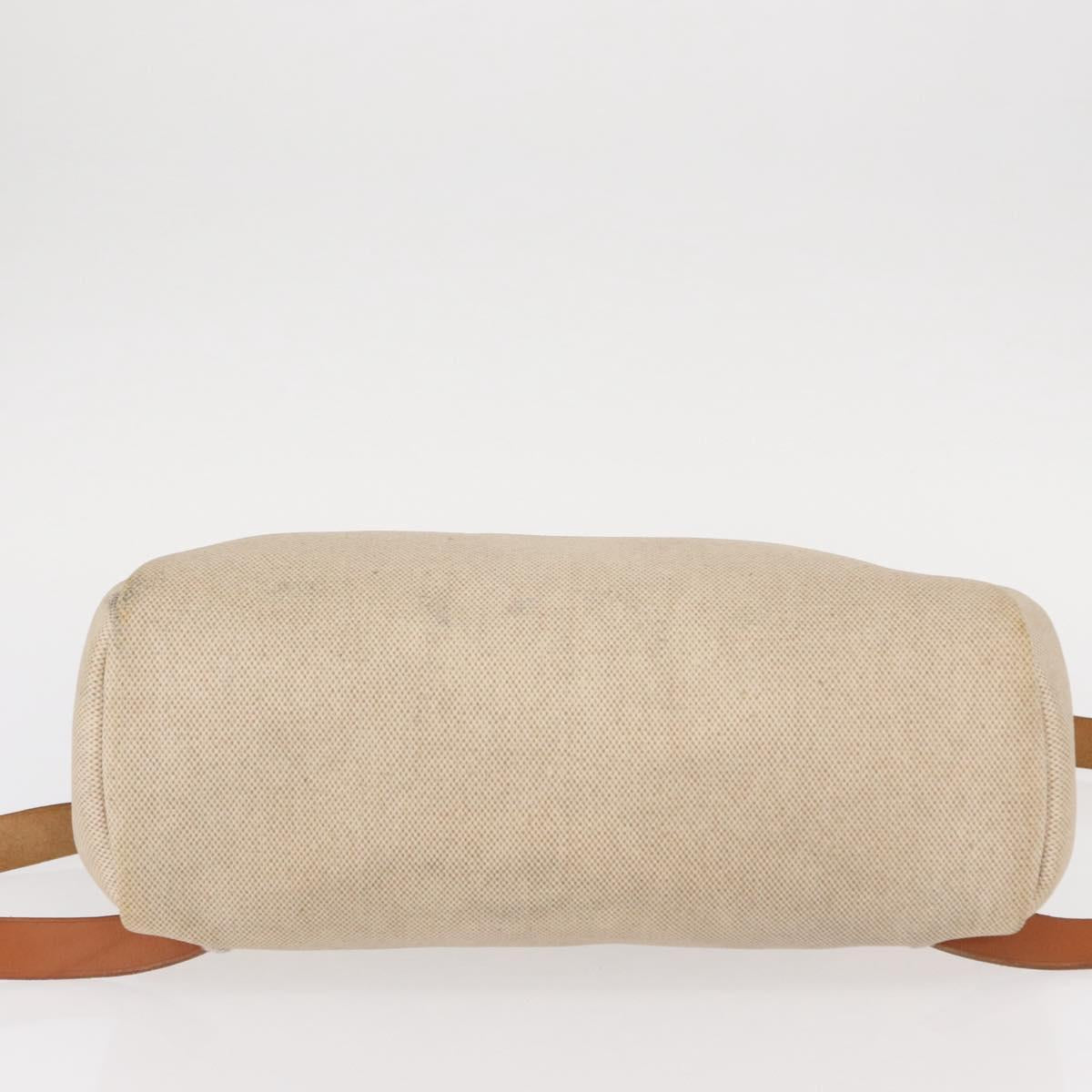 HERMES Herbag Backpack Canvas Leather Beige Silver Auth bs31446