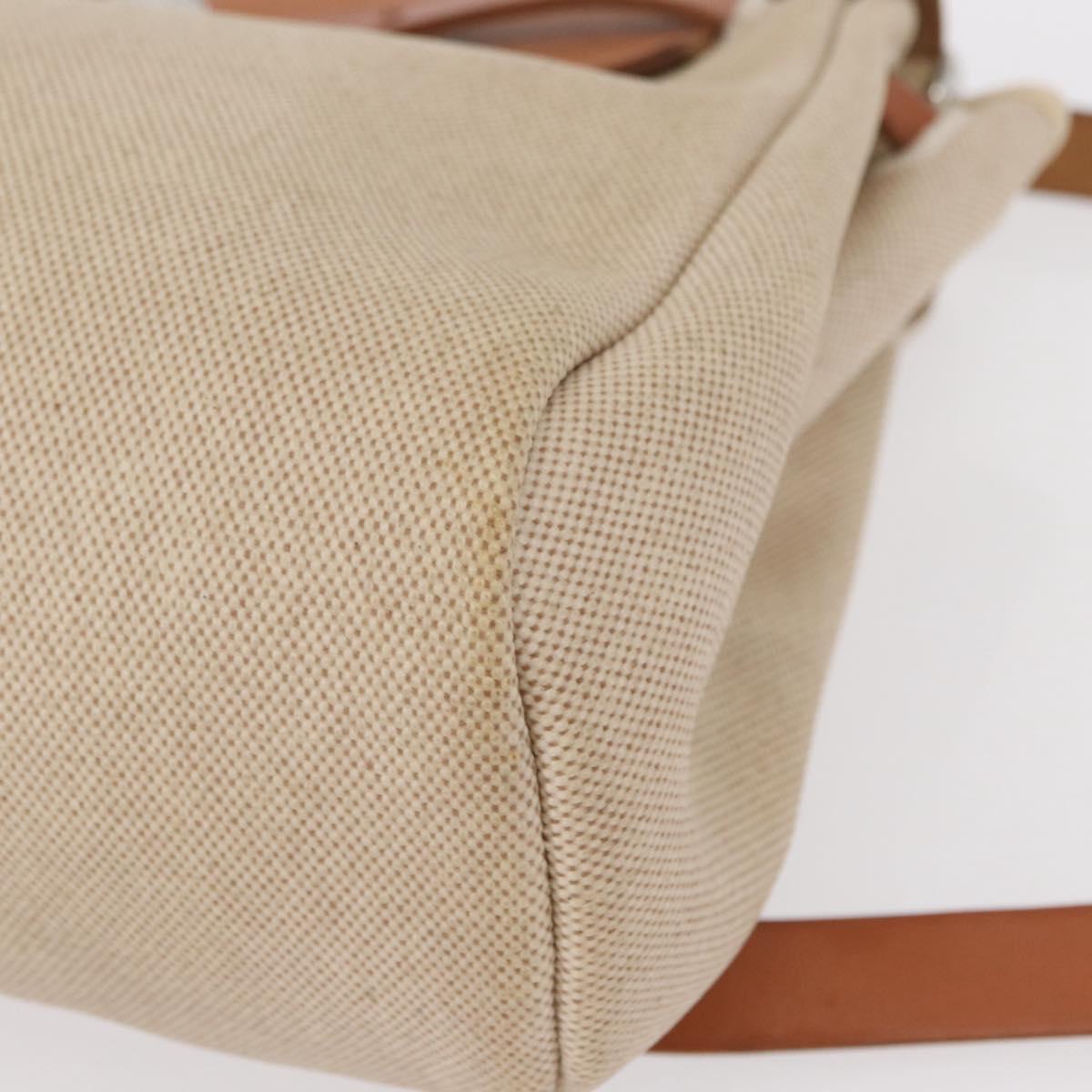 HERMES Herbag Backpack Canvas Leather Beige Silver Auth bs31446